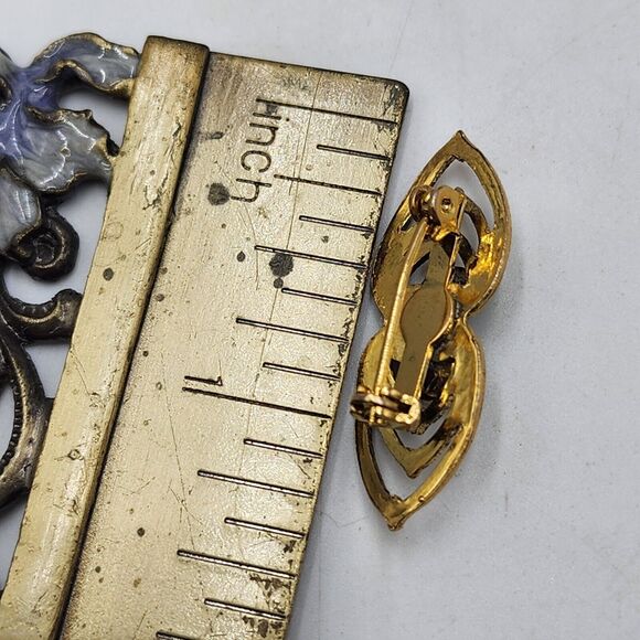 Vintage Long Victorian Revival Bar Brooch Faux Pearl & Faux Turquoise Gold Tone - Picture 4 of 4